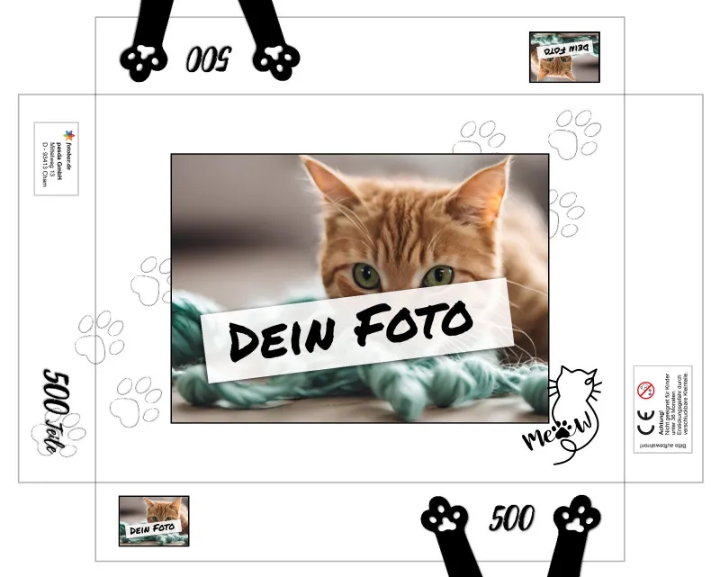 Fotopuzzle mit eigenem Bild - Puzzle selbst gestalten 1000 Teile - Schachtel Meow - mit Foto personalisiert - Geschenk Katzenfans Meow 1000 Teile Quer