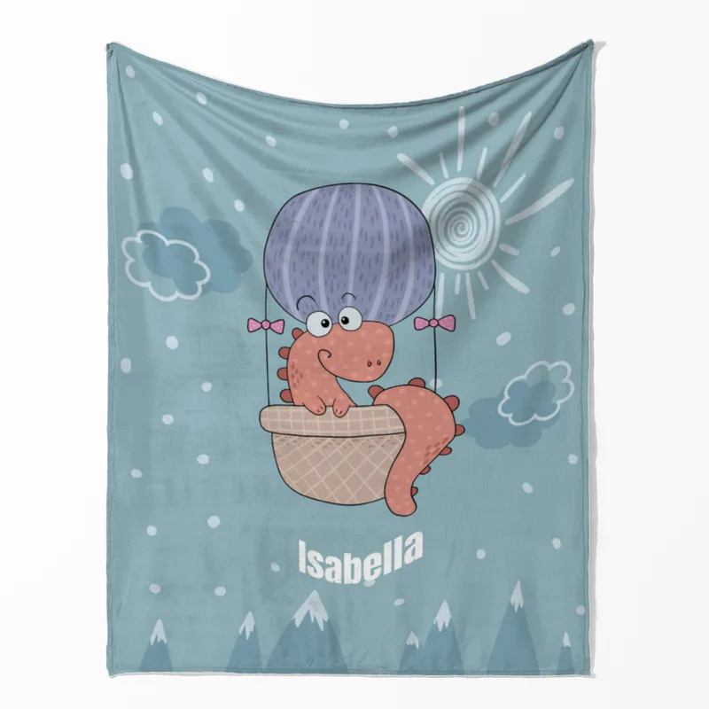 Babydecke mit Namen personalisierbar, Kuscheldecke, Namensdecke mit niedlichem Tiermotiv, Geschenkidee Geburtstag Motiv Luftfahrer Dino 75 x 100 cm