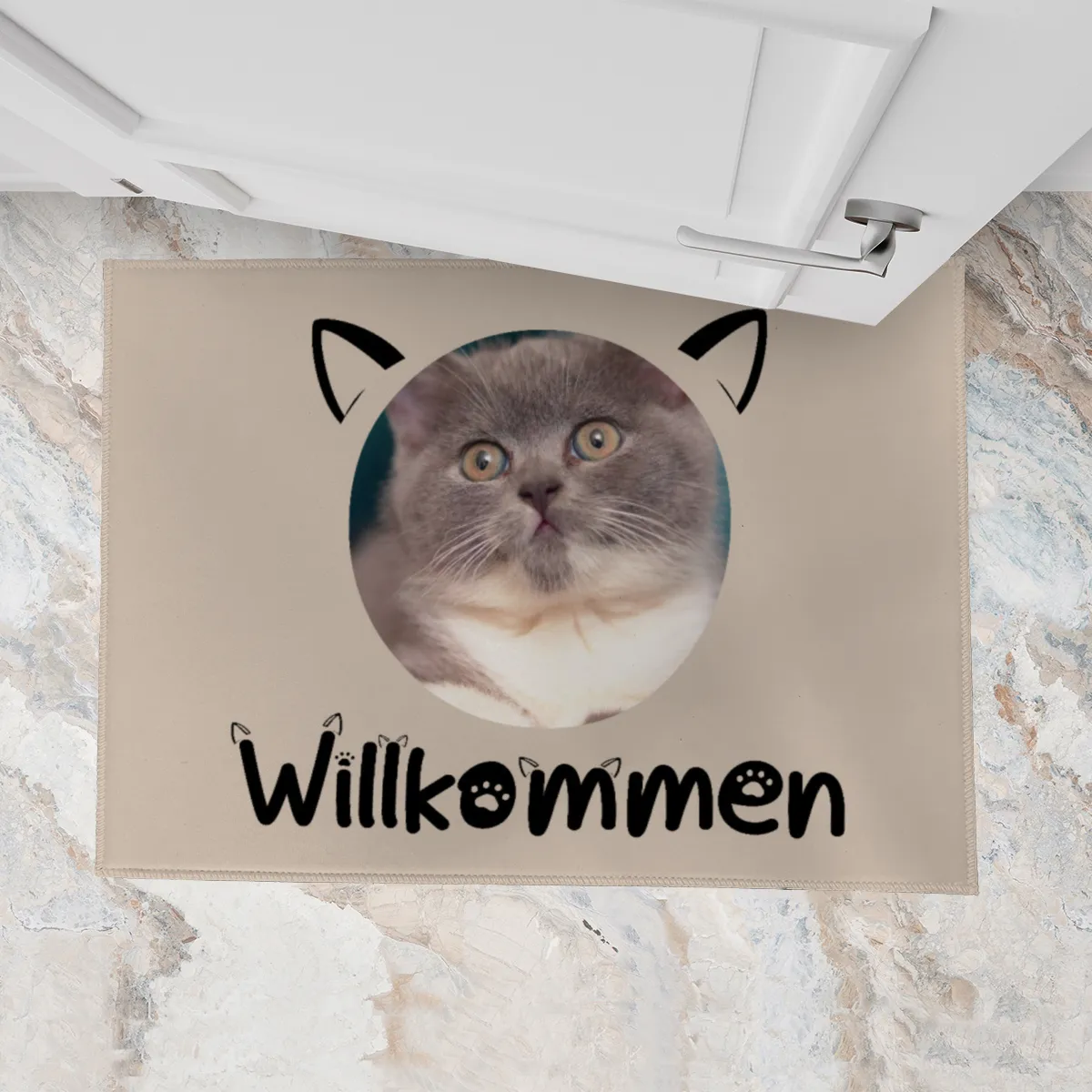 Fußmatte Willkommen im Cat-Style personalisiert mit Foto - Geschenkidee für Familie, Paare, zum Einzug - Türvorleger mit Bild bedruckt Willkommen Cat-Style 70 x 50 cm
