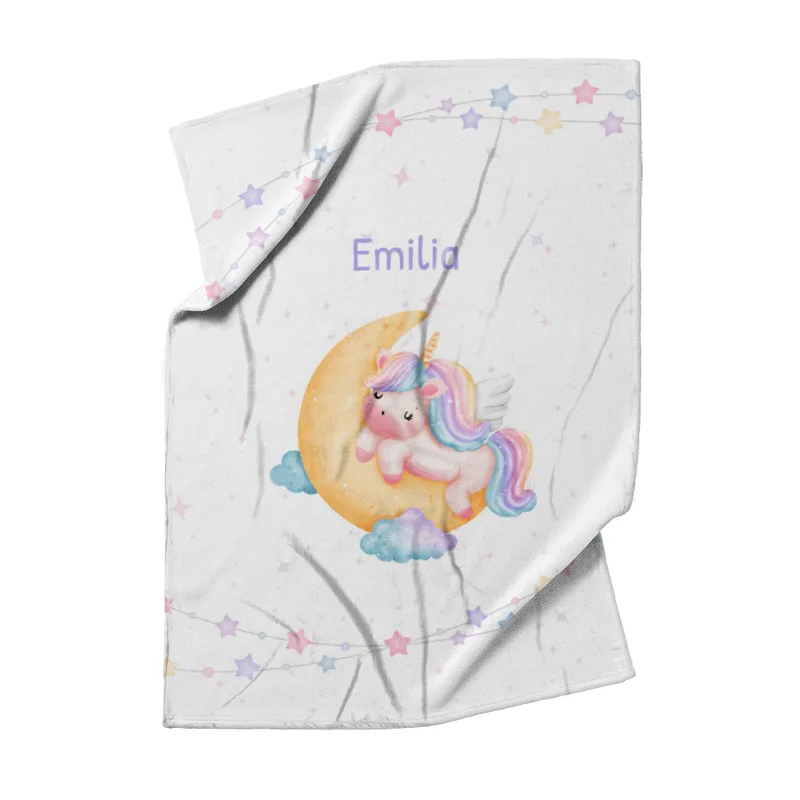 Babydecke mit Namen personalisierbar, Kuscheldecke, Namensdecke mit Einhorn, Geschenkidee Geburt Motiv Einhorn 75 x 100 cm