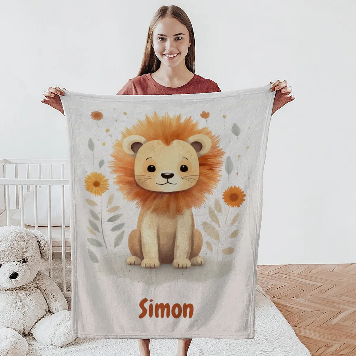 Babydecke - Namensdecke Kleiner Löwe personalisierbar multi 75 x 100 cm