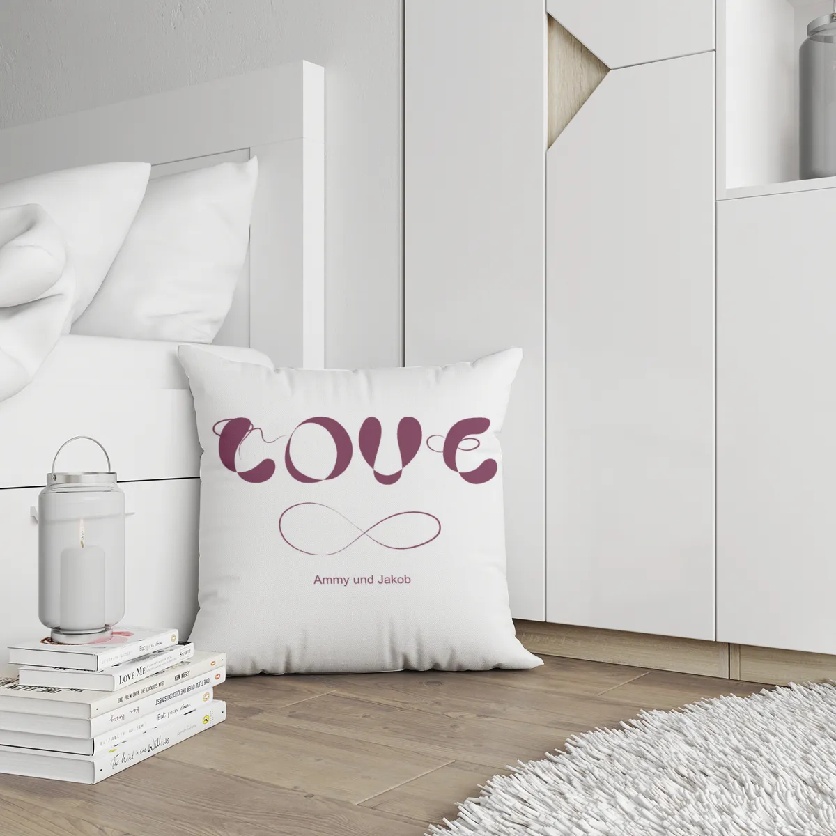 Samtkissenbezug Infinite Love - mit Namen personalisierbar - Geschenkidee Valentinstag, Hochzeit lila 40 x 40 cm