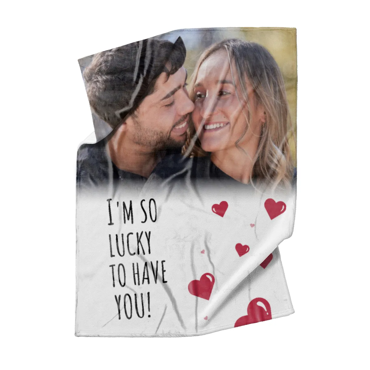 Kuscheldecke So Lucky - mit Foto personalisierbar - Geschenkidee für Verliebte, Valentinstag So Lucky