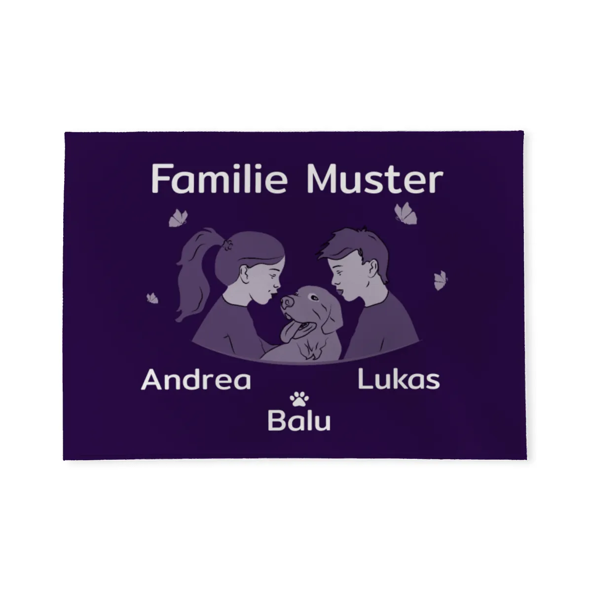 Personalisierte Fußmatte Pärchen mit Hund und Katze schwarz 70 x 50 cm