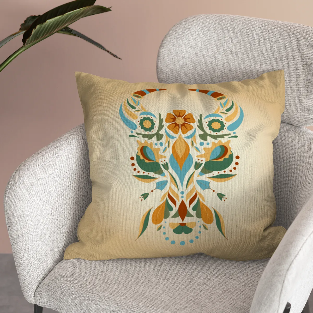 Samtkissen Zodiac Art – Löwe floral