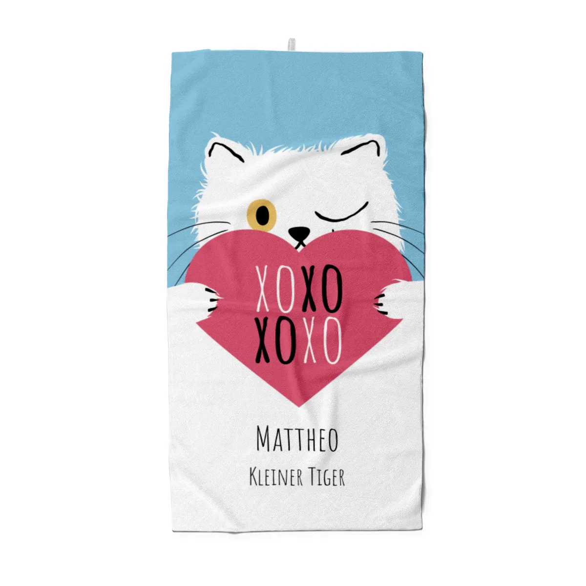 Duschtuch mit Namen personalisierbar - personalisiertes Namens-Duschtuch mit Wunschtext - XOXO Katze