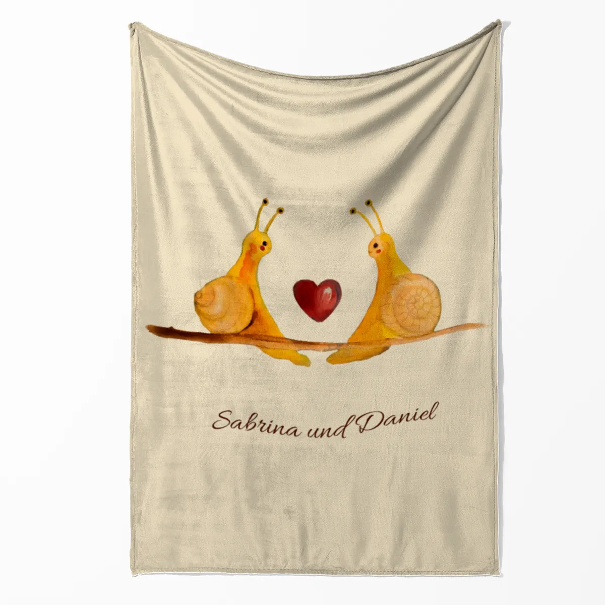 Kuscheldecke Verliebte Schnecken - mit Namen personalisierbar - Geschenkidee für Verliebte, Valentinstag Verliebte Schnecken 140 x 200 cm