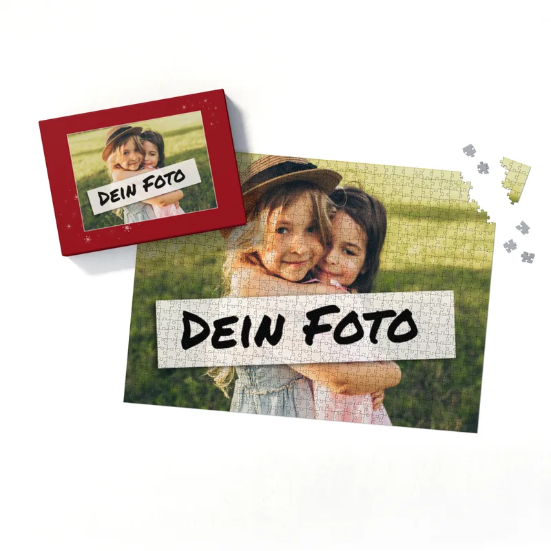 Fotopuzzle mit eigenem Bild - Fotopuzzle selbst gestalten 1000 Teile - Schachtel Sternchen rot - 1000 Teile Puzzle mit Foto - Geschenk Weihnachten Sternchen rot 1000 Teile Quer