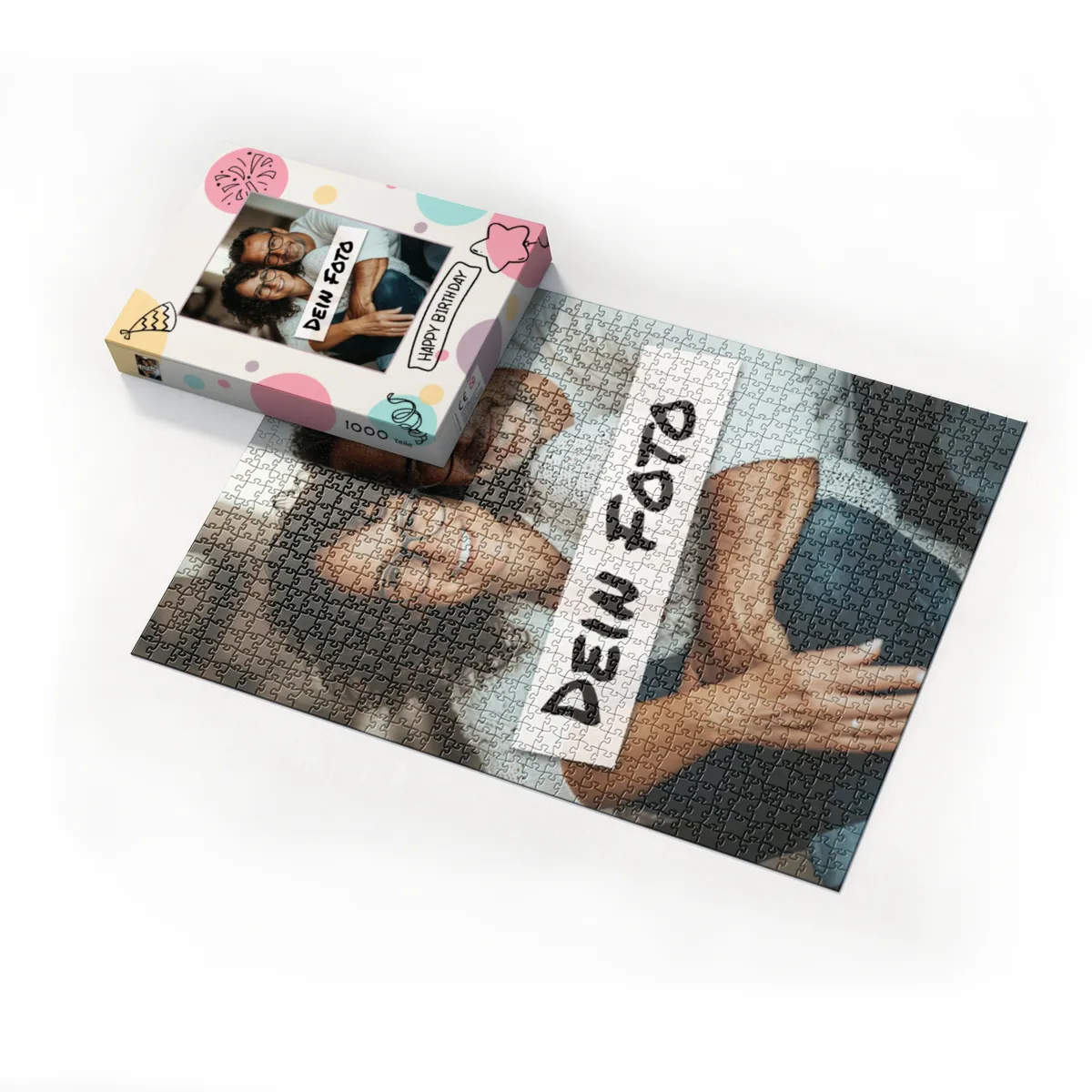 Fotopuzzle mit eigenem Bild - Fotopuzzle selbst gestalten 1000 Teile Hochformat - Schachtel Happy Birthday - Puzzle mit Foto personalisiert - Geschenk Geburtstag Happy Birthday 1000 Teile Hoch
