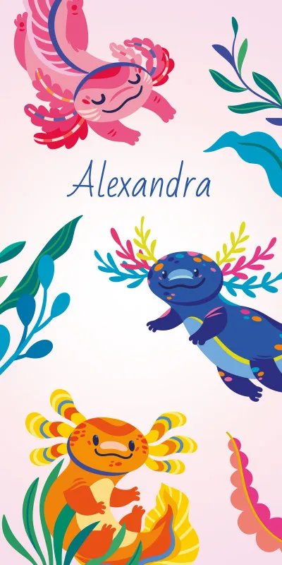 Duschtuch mit Namen personalisierbar - personalisiertes Namens-Duschtuch mit Wunschtext - Axolotls