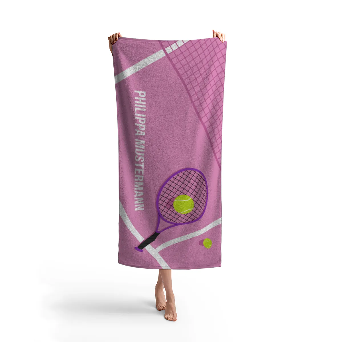 Badetuch Sport - mit Namen personalisierbar - personalisiertes Namens-Badetuch - Strandtuch mit Wunschtext - Tennis orange