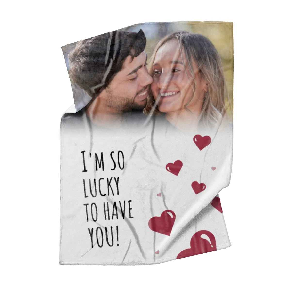 Kuscheldecke So Lucky - mit Foto personalisierbar - Geschenkidee für Verliebte, Valentinstag So Lucky