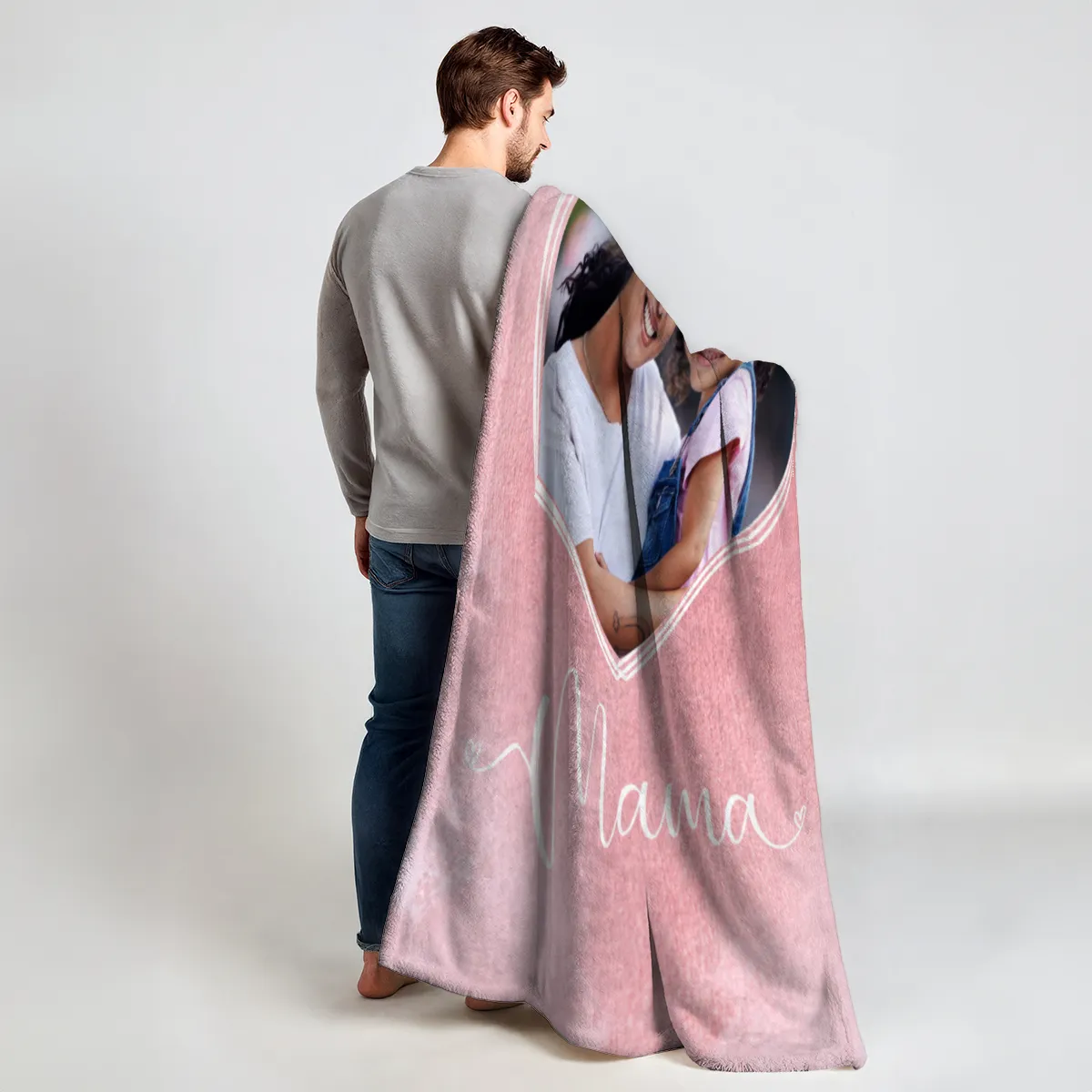 Kuscheldecke für Mamas 125 x 155 cm - mit Foto personalisierbar - Fotodecke selbst gestalten - Geschenkidee Muttertag, Geburtstag - Mama Herz