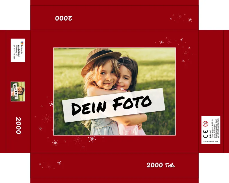 Fotopuzzle mit eigenem Bild - Fotopuzzle selbst gestalten 1000 Teile - Schachtel Sternchen rot - 1000 Teile Puzzle mit Foto - Geschenk Weihnachten Sternchen rot 1000 Teile Quer