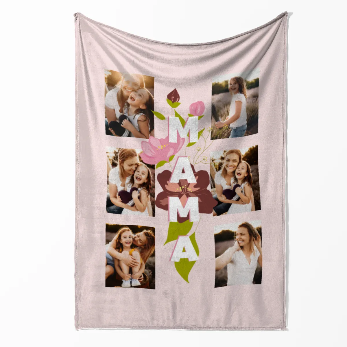 Kuscheldecke Mama Blüten 140 x 200 cm - mit 6 Fotos personalisierbar - Fotodecke selbst gestalten - Geschenkidee Muttertag Mama Blüten 6 Fotos 140 x 200 cm
