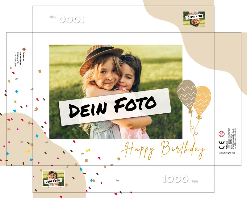Fotopuzzle mit eigenem Bild - Fotopuzzle selbst gestalten 500 Teile - Schachtel Happy Birthday - 500 Teile Puzzle mit Foto - Geschenk Geburtstag Geburtstag 500 Teile Quer