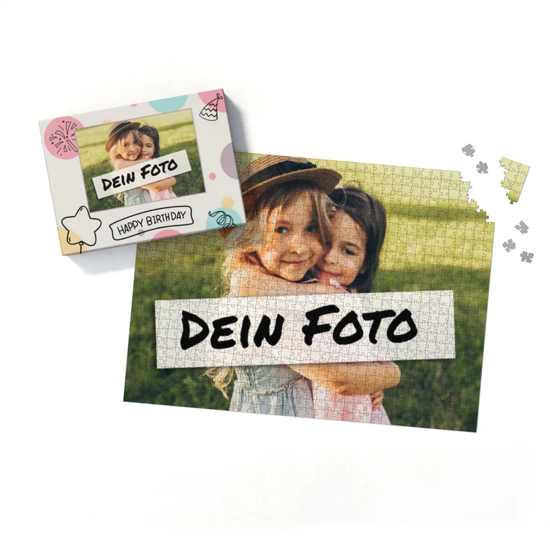 Fotopuzzle mit eigenem Bild - Fotopuzzle selbst gestalten 1000 Teile - Schachtel Happy Birthday - Puzzle mit Foto personalisiert - Geschenk Geburtstag Happy Birthday 1000 Teile Quer