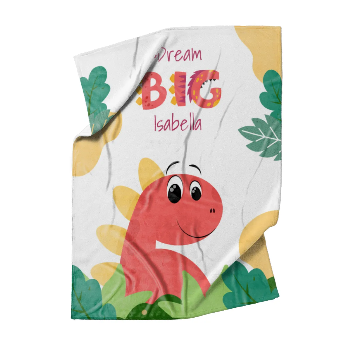 Wohndecke Dream big mit Namen personalisierbar, Kuscheldecke, Namensdecke mit niedlichem Dino, Geschenkidee Geburtstag Motiv Dino rot 140 x 200 cm