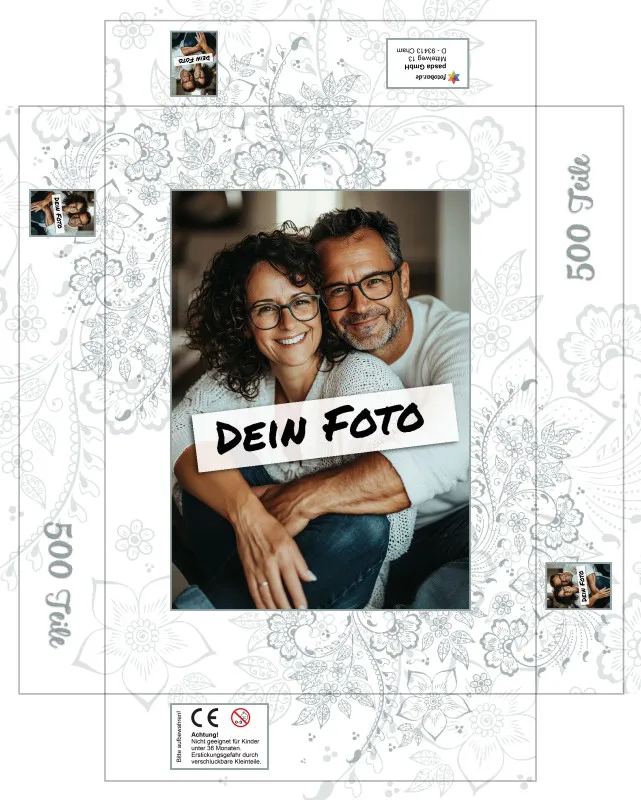 Fotopuzzle mit eigenem Bild - Fotopuzzle selbst gestalten 2000 Teile - Schachtel Floral Ornaments - Puzzle mit Foto personalisiert - Geschenk Geburtstag, Hochzeit Floral Ornaments 2000 Teile Quer