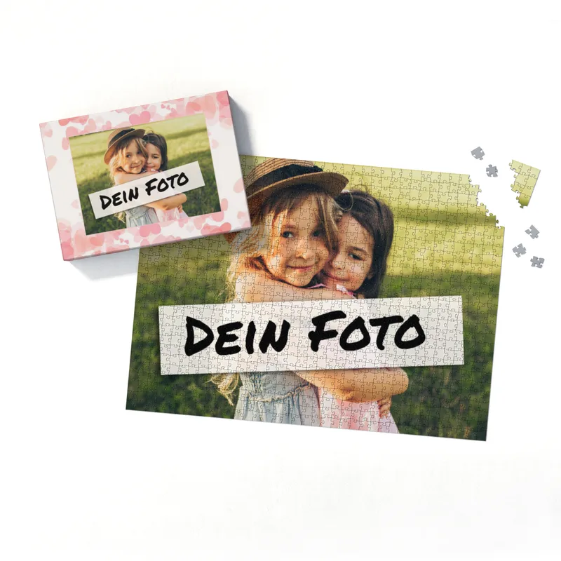 Fotopuzzle mit eigenem Bild - Fotopuzzle selbst gestalten 2000 Teile - Schachtel Herzen rosa - Puzzle mit Foto personalisiert - Geschenk Valentin Herzen rosa 2000 Teile Quer