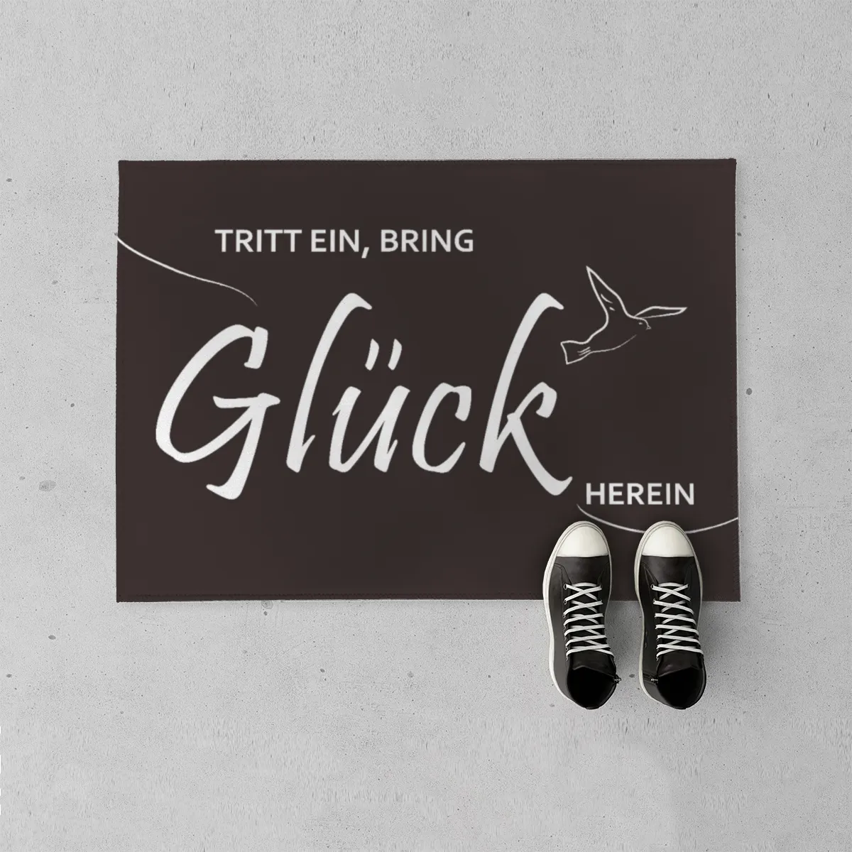 Spruch-Fußmatte Tritt ein, bring Glück herein - Schmutzfangmatte bedruckt Glück grün 70 x 50 cm