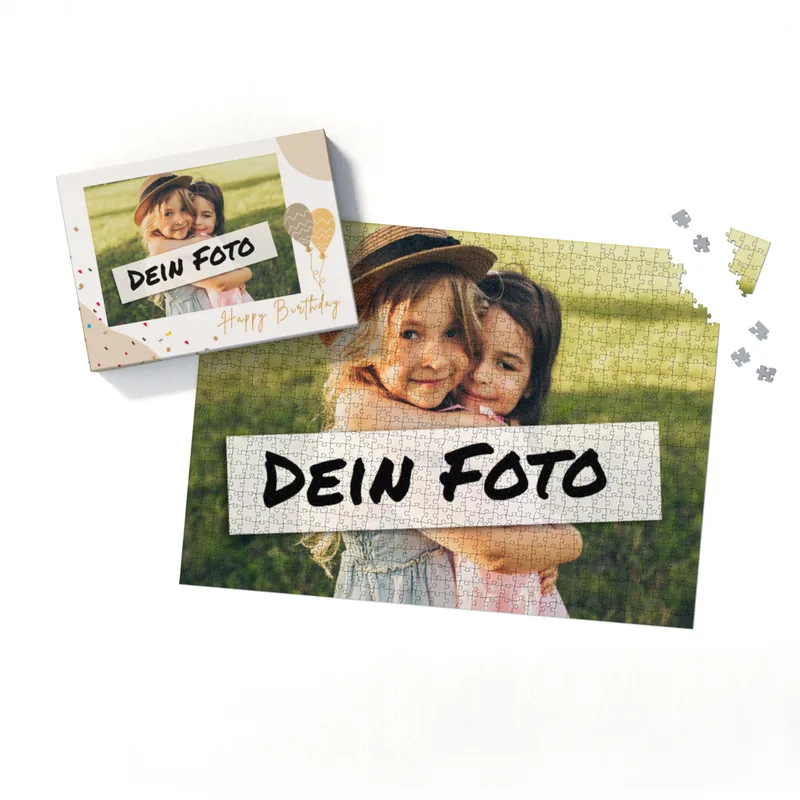 Fotopuzzle mit eigenem Bild - Fotopuzzle selbst gestalten 2000 Teile - Schachtel Happy Birthday - 2000 Teile Puzzle mit Foto - Geschenk Geburtstag Geburtstag 2000 Teile Quer