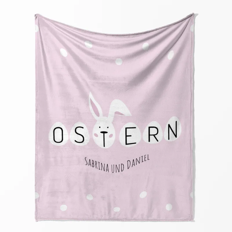 Kuscheldecke Ostern rosa - mit Namen personalisierbar - Geschenkidee Ostern, Osterdeko Ostern rosa 140 x 200 cm