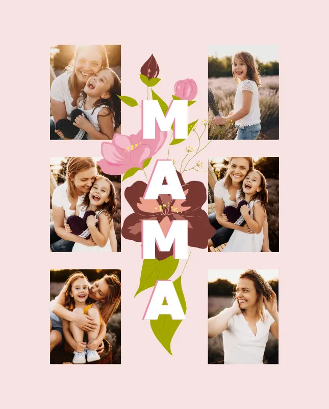 Kuscheldecke Mama Blüten 140 x 200 cm - mit 6 Fotos personalisierbar - Fotodecke selbst gestalten - Geschenkidee Muttertag Mama Blüten 6 Fotos 140 x 200 cm