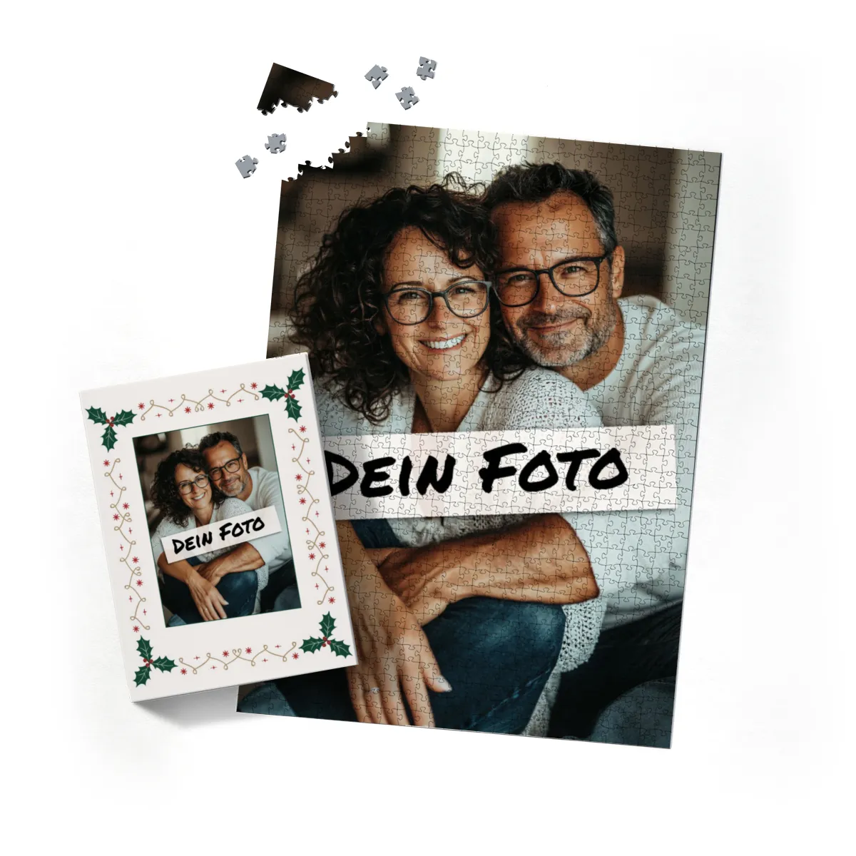 Fotopuzzle mit eigenem Bild - Fotopuzzle selbst gestalten 1000 Teile - Schachtel Weihnachtsbordüre - 1000 Teile Puzzle mit Foto - Geschenk Weihnachten Xmas2 1000 Teile Quer