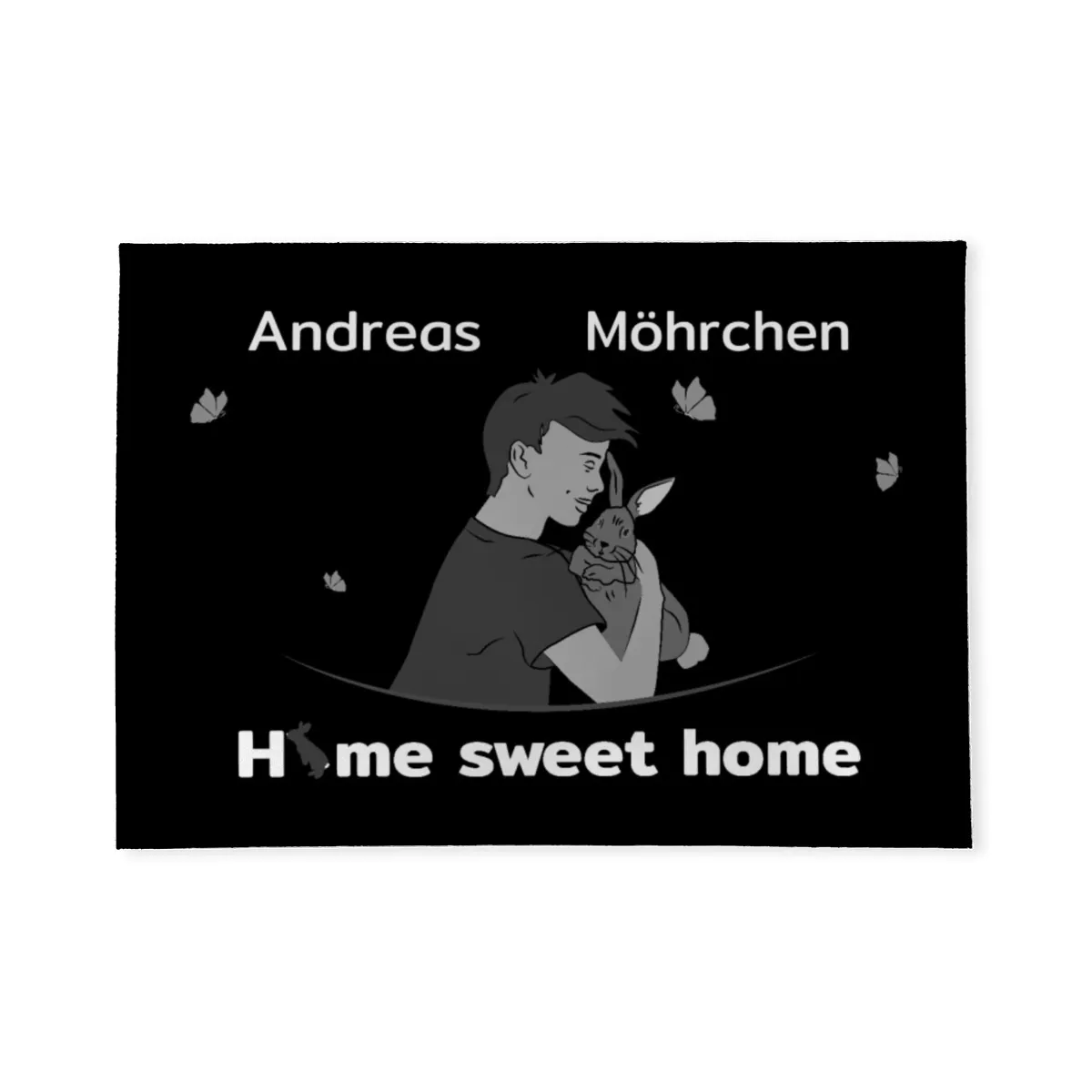 Personalisierte Fußmatte Pärchen mit Hund und Katze schwarz 70 x 50 cm