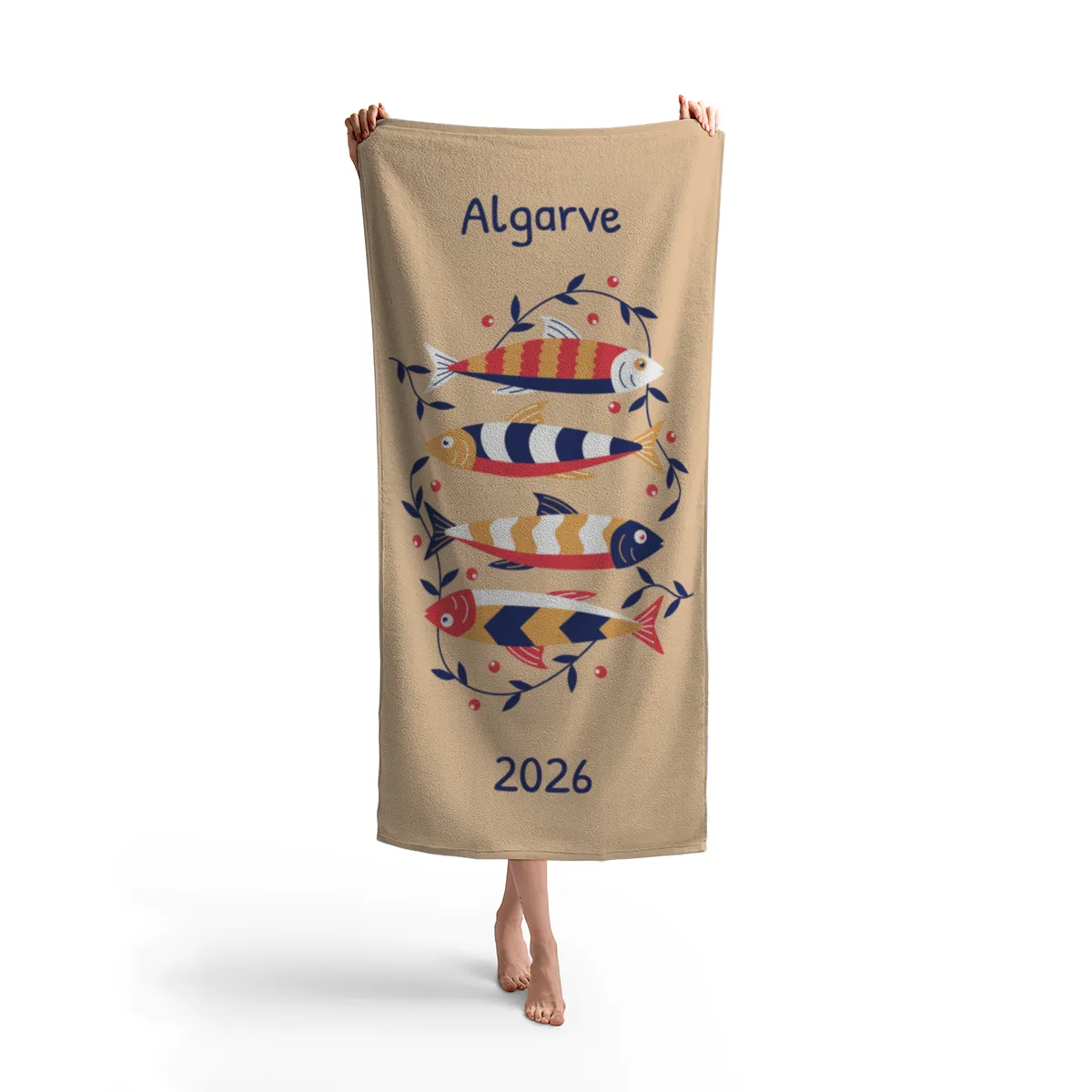 Badetuch mit Namen personalisierbar - personalisiertes Namens-Badetuch - Strandtuch mit Wunschtext - Sardinen floral