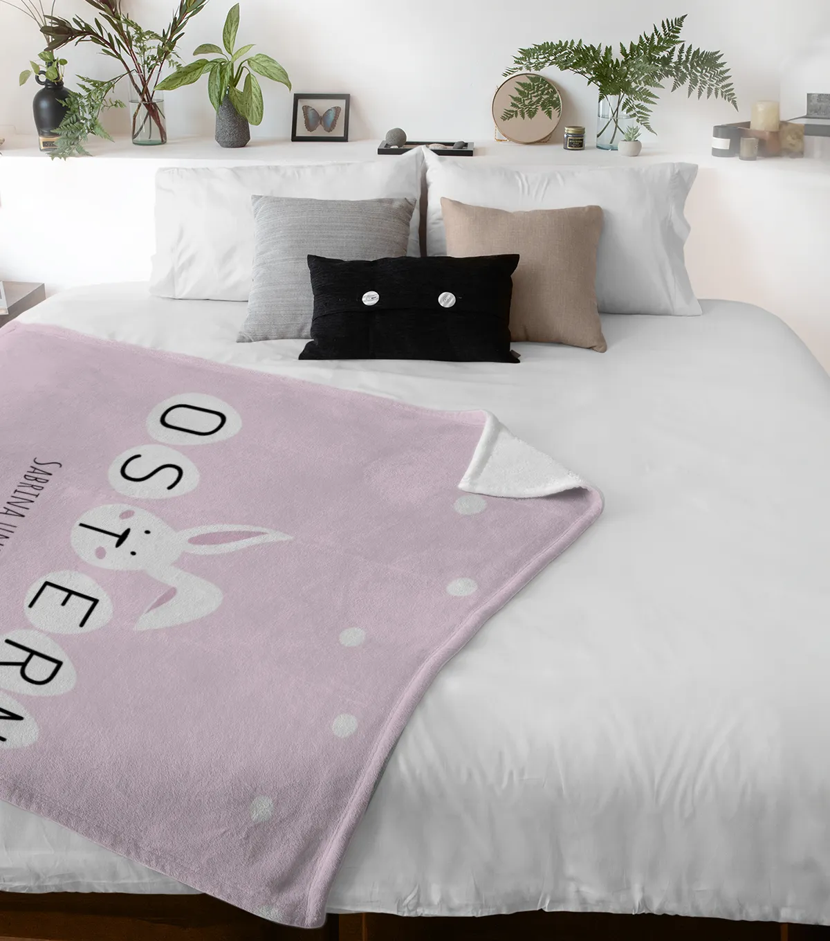 Kuscheldecke Ostern rosa - mit Namen personalisierbar - Geschenkidee Ostern, Osterdeko Ostern rosa 140 x 200 cm