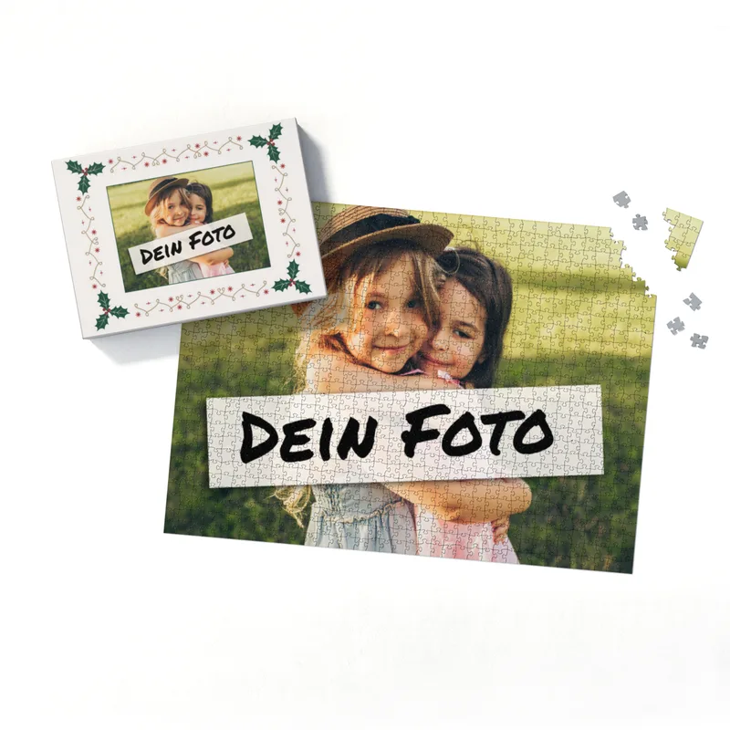 Fotopuzzle mit eigenem Bild - Fotopuzzle selbst gestalten 1000 Teile - Schachtel Weihnachtsbordüre - 1000 Teile Puzzle mit Foto - Geschenk Weihnachten Xmas2 1000 Teile Quer