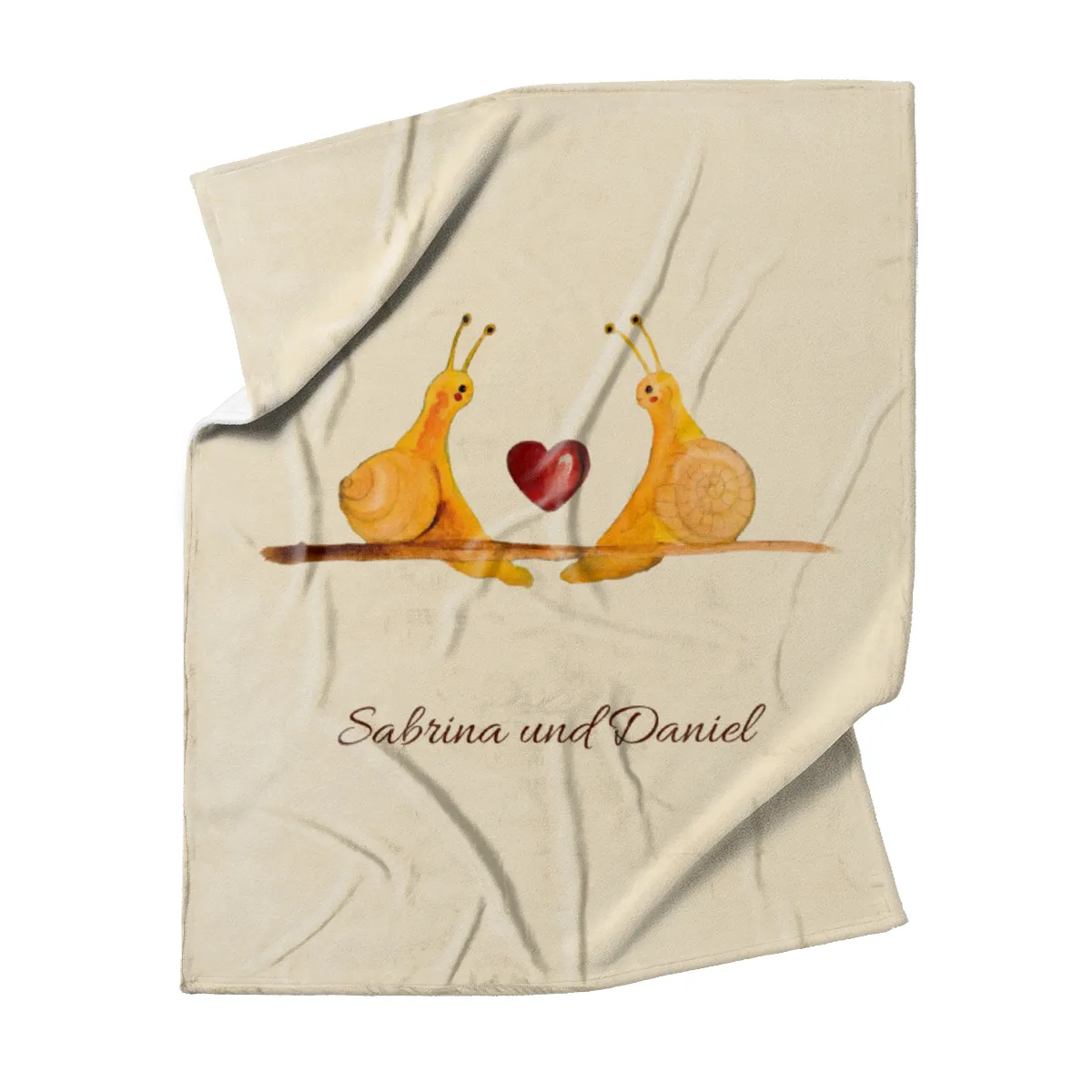 Kuscheldecke Verliebte Schnecken - mit Namen personalisierbar - Geschenkidee für Verliebte, Valentinstag Verliebte Schnecken 140 x 200 cm