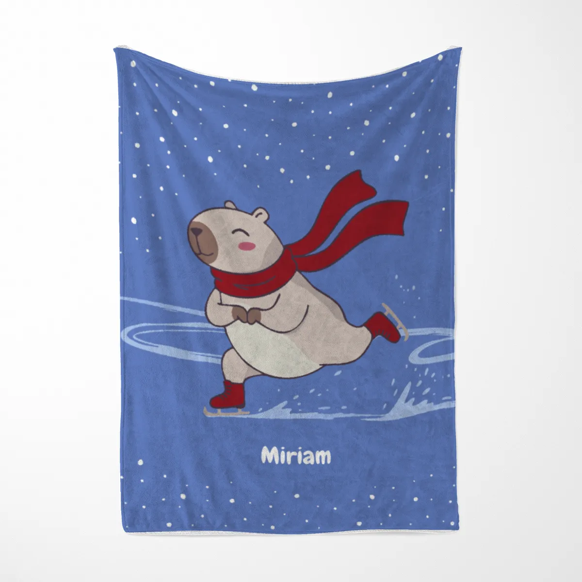 Wohndecke mit Namen personalisierbar, Kuscheldecke, niedliche Namensdecke mit Capybara, Geschenkidee Geburtstag Motiv Capy Wintermütze 140 x 200 cm