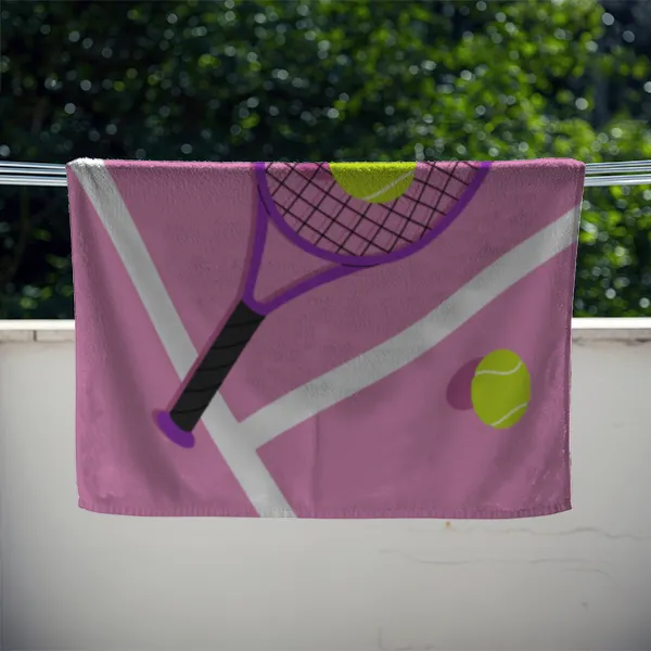Badetuch Sport - mit Namen personalisierbar - personalisiertes Namens-Badetuch - Strandtuch mit Wunschtext - Tennis orange