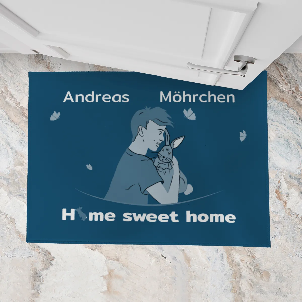 Personalisierte Fußmatte Pärchen mit Hund und Katze schwarz 70 x 50 cm