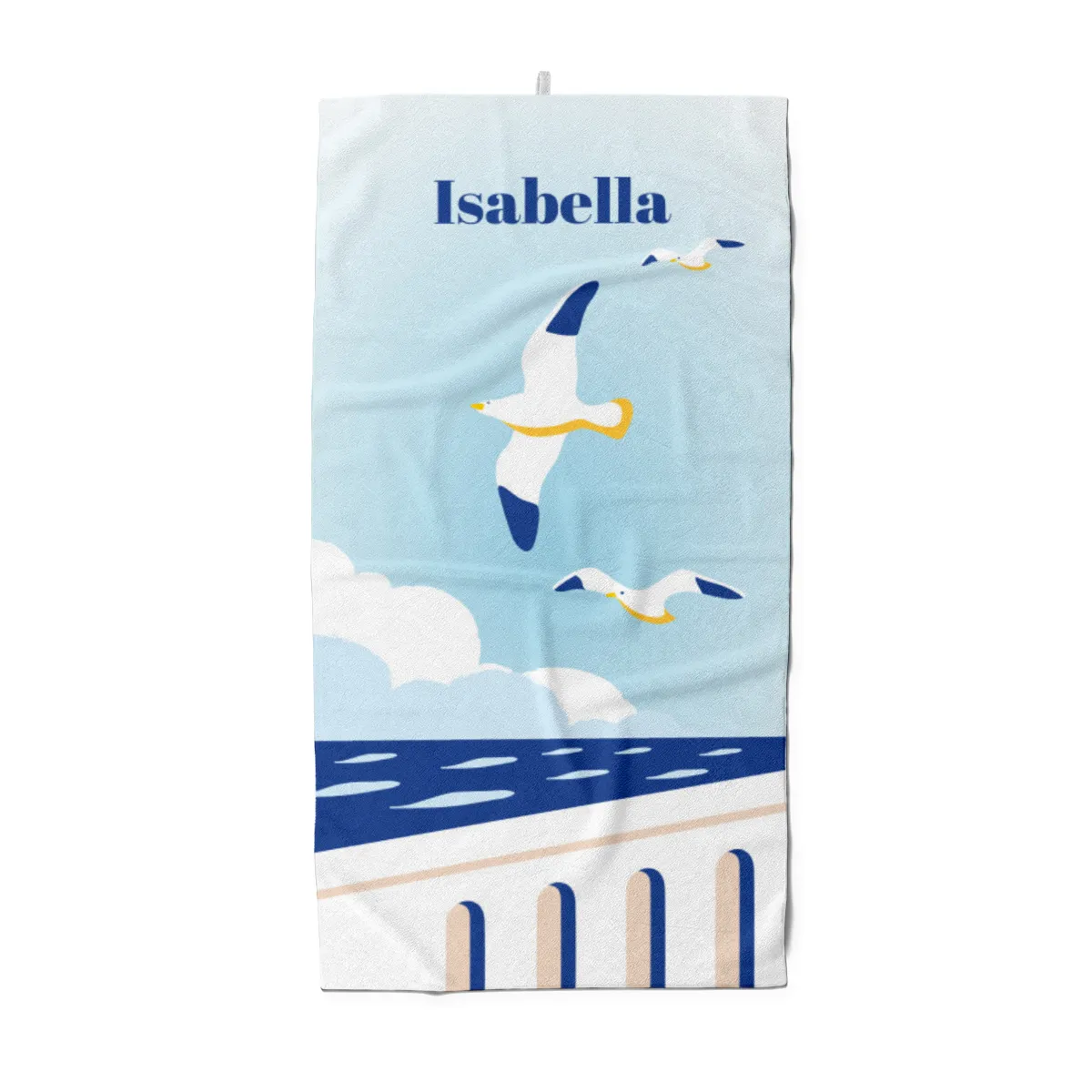 Badetuch Sommer - mit Namen personalisierbar - personalisiertes Namens-Badetuch - Strandtuch mit Wunschtext - Möwen