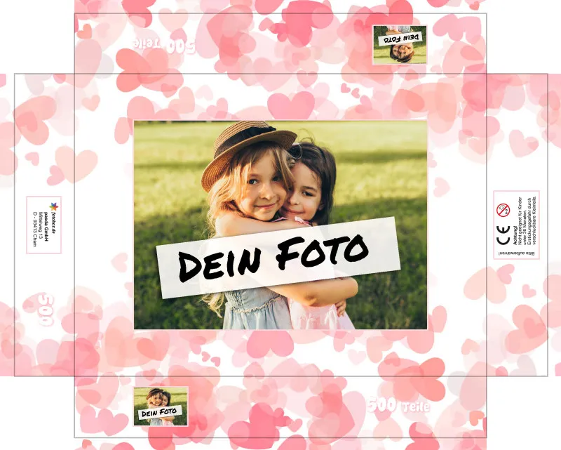 Fotopuzzle mit eigenem Bild - Fotopuzzle selbst gestalten 1000 Teile - Schachtel Herzen rosa - Puzzle mit Foto personalisiert - Geschenk Valentin Herzen rosa 1000 Teile Quer
