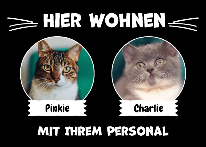 Spruch-Fußmatte Hier wohnt 1 Katze mit Personal - personalisiert mit Foto und Name - Geschenkidee für Katzenhalter, Haustierbesitzer