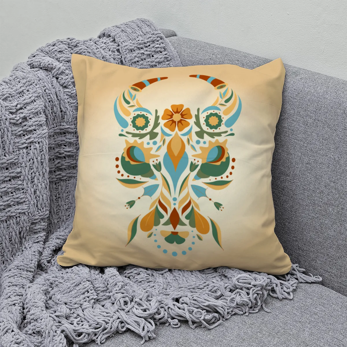 Samtkissen Zodiac Art – Löwe floral