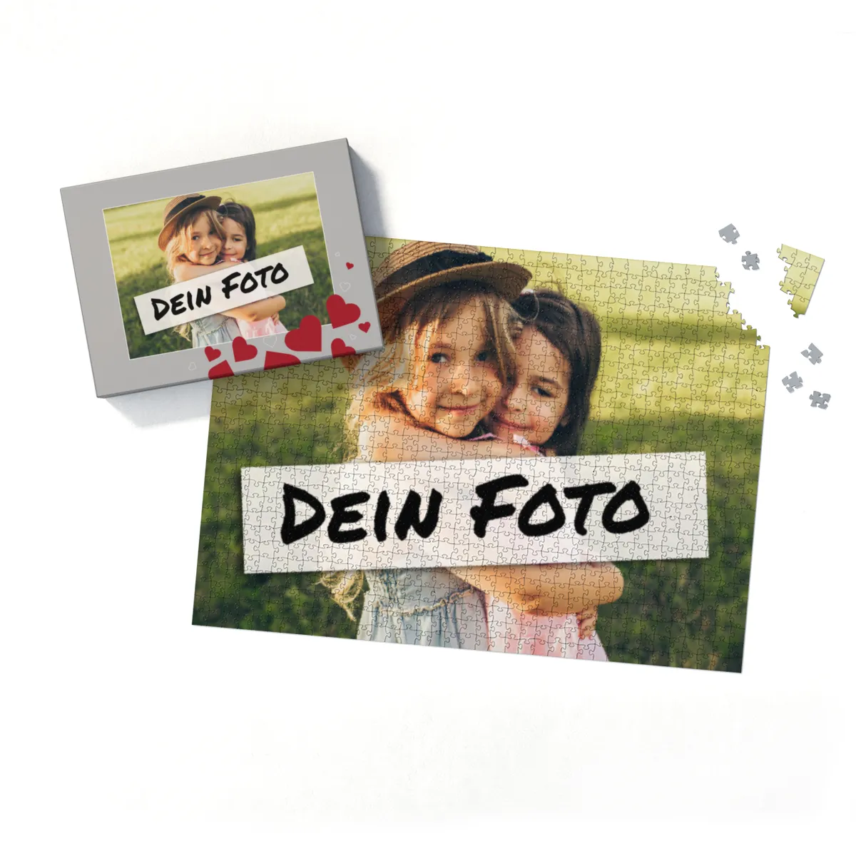 Fotopuzzle mit eigenem Bild - Fotopuzzle selbst gestalten 500 Teile - Schachtel Herzen - 500 Teile Puzzle mit Foto - Geschenk Geburtstag Valentinstag Herzen 500 Teile Quer
