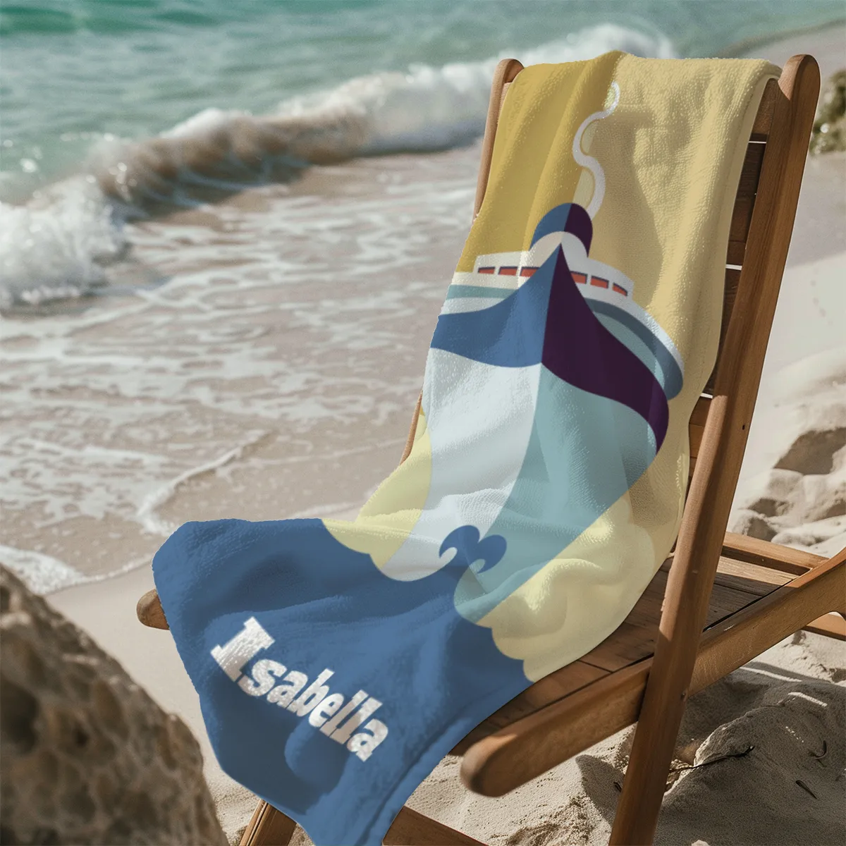 Badetuch Sommer - mit Namen personalisierbar - personalisiertes Namens-Badetuch - Strandtuch mit Wunschtext - Dampfer