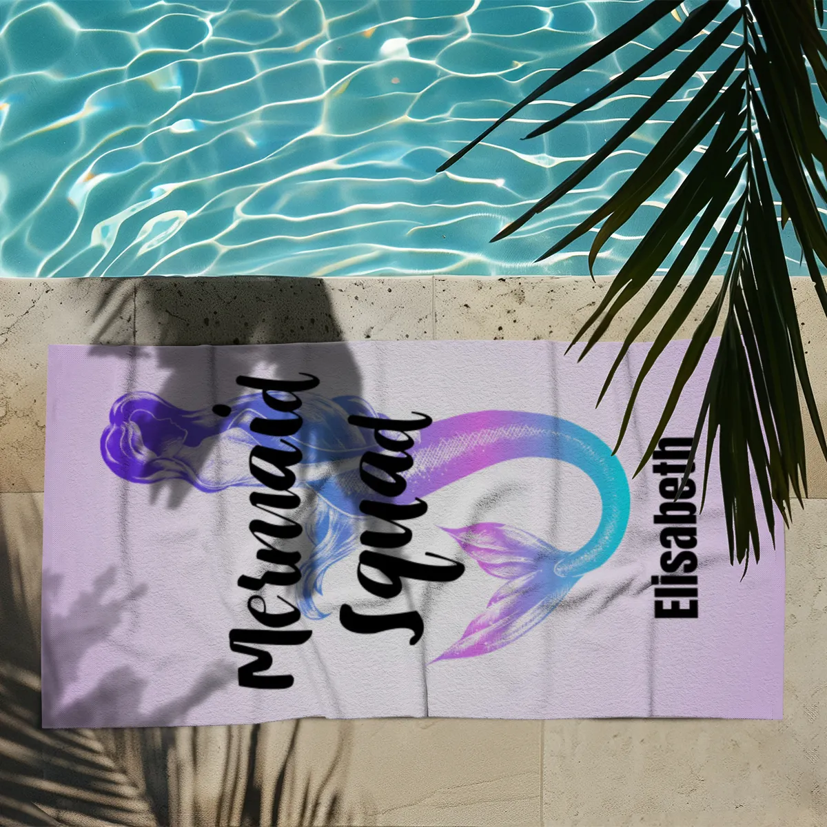 Badetuch Sommer - mit Namen personalisierbar - personalisiertes Namens-Badetuch - Strandtuch mit Wunschtext - Mermaid Squad
