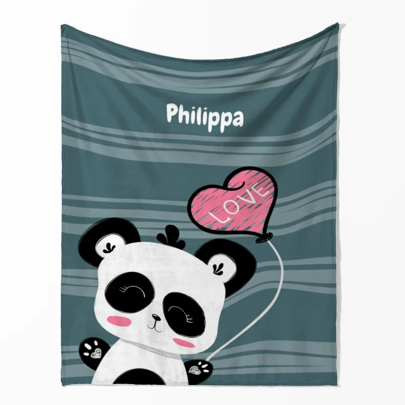 Babydecke mit Namen personalisierbar, Kuscheldecke, Namensdecke mit niedlichem Tiermotiv, Geschenkidee Geburtstag Motiv Panda Love 125 x 155 cm