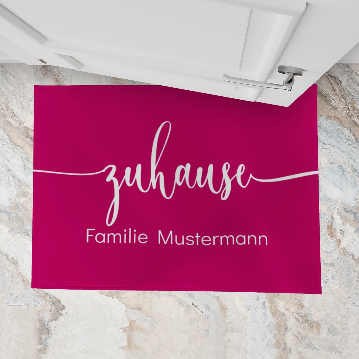 Fußmatte personalisiert - Geschenkidee für Familie, Paare, zum Einzug - Türvorleger mit Namen bedruckt - Motiv Zuhause pink 70 x 50 cm