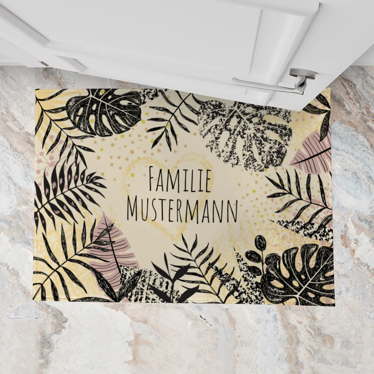 Fußmatte mit Namen personalisierbar - Geschenkidee Einzug, Geburtstag, Richtfest - Fussmatte mit Namen - Motiv Tropical Leaves 70 x 50 cm