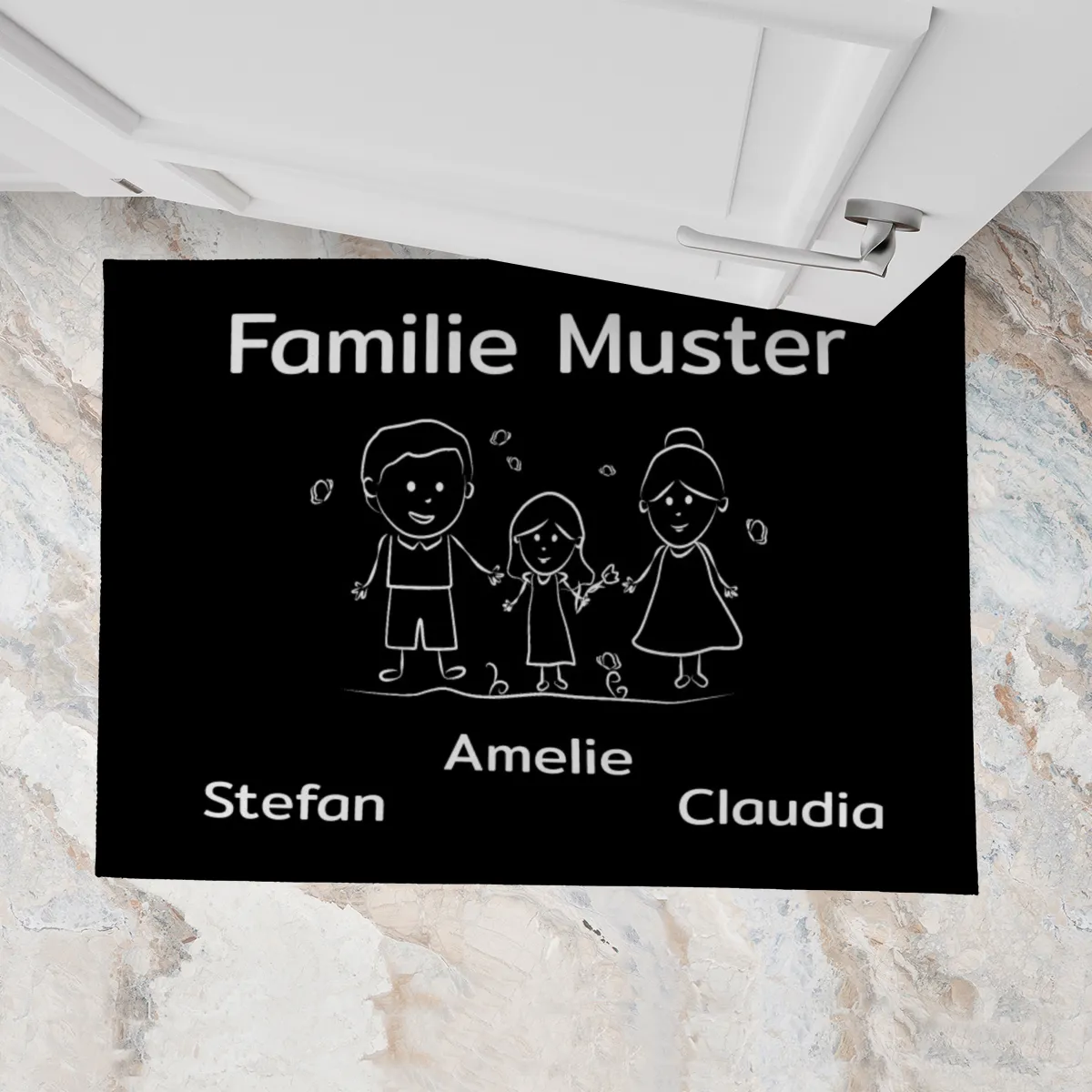 Personalisierte Fußmatte Pärchen mit Hund und Katze schwarz 70 x 50 cm