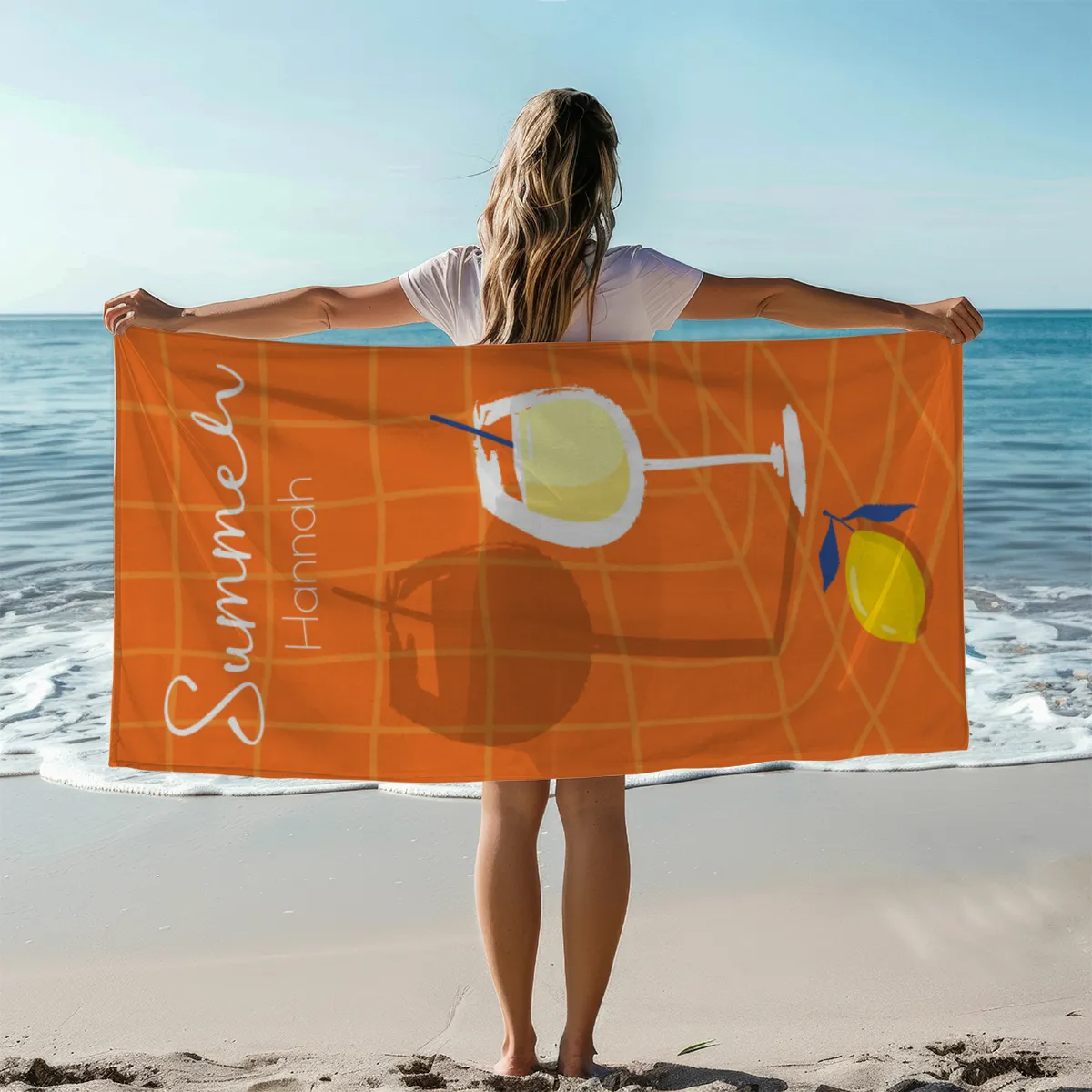 Badetuch Sommer - mit Namen personalisierbar - personalisiertes Namens-Badetuch - Strandtuch mit Wunschtext - Summerdrink