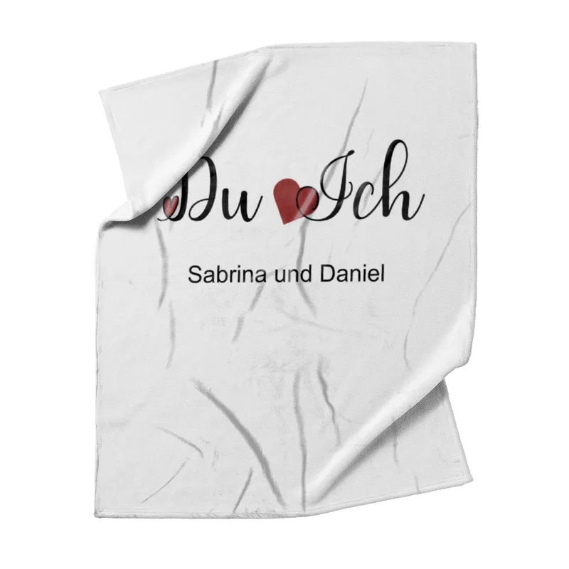 Kuscheldecke Du Ich mit Herzen - mit Namen personalisierbar - Geschenkidee für Verliebte, Valentinstag Text Herzen 140 x 200 cm
